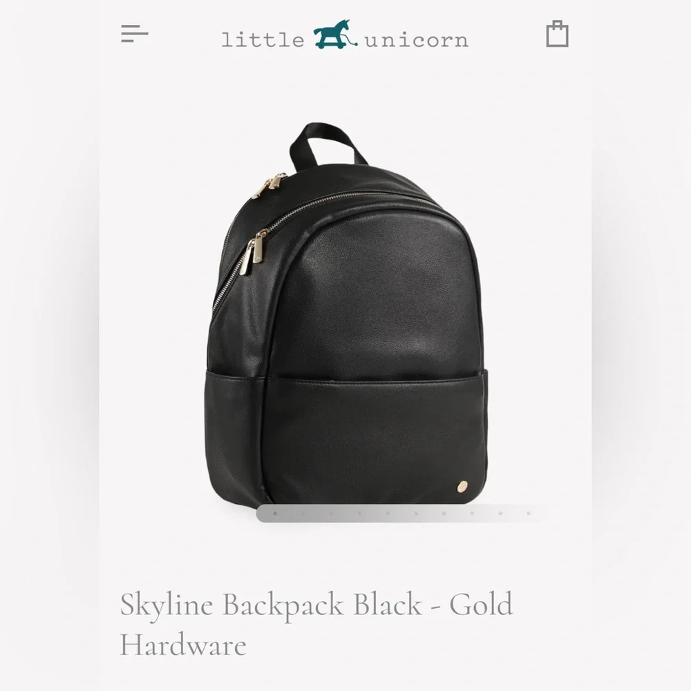 NWT Little Unicorn Skyline Backpack Black - Gold Hardware